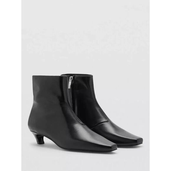 MANGO Supra Leather Kitten Heel Ankle Boots 38 7.5 NEW - Picture 2 of 6
